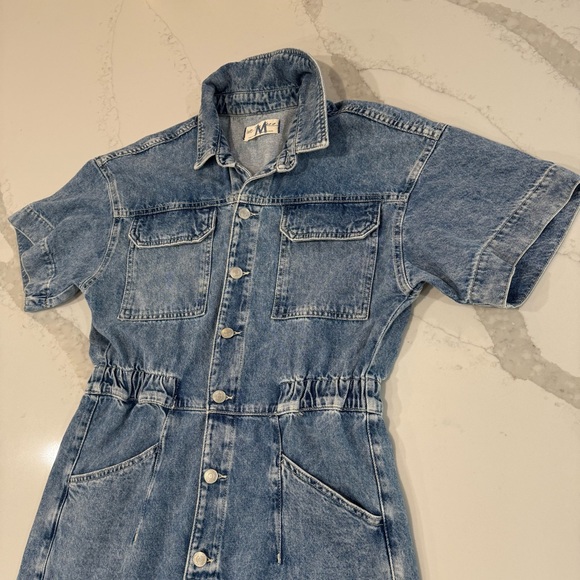 We The Free People Marci Utility Coverall Short Sleeve Denim Jumpsuit Womens Med - Picture 4 of 10